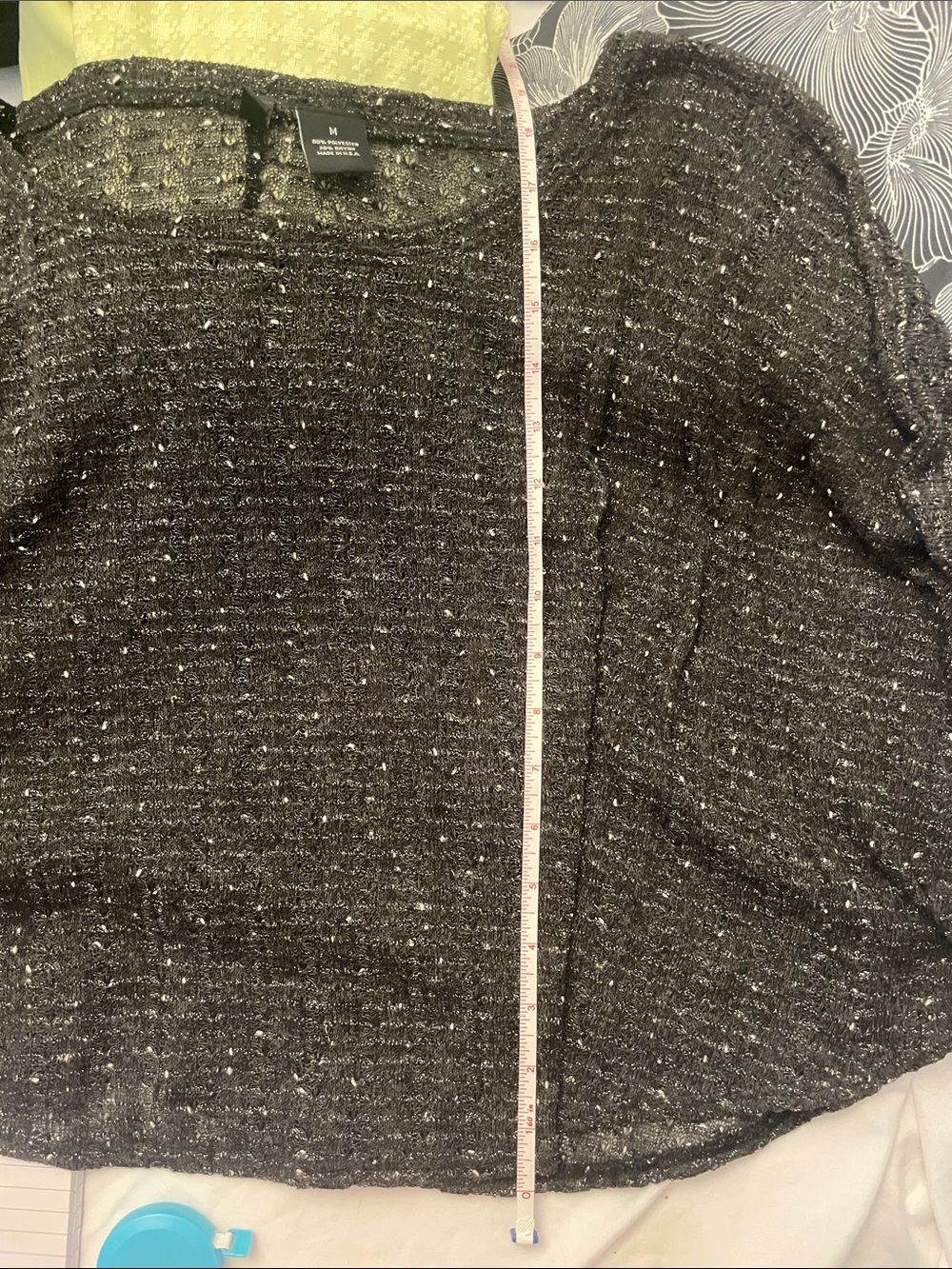 New Directions Shimmer Metallic Knit Poncho Crop Top Charcoal Grey M Disco Party - Picture 7 of 7